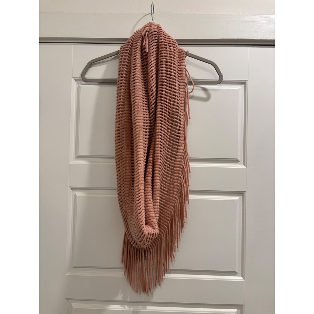 David and Young Pink Open Knit Fringe Infinity Scarf AINFK20589